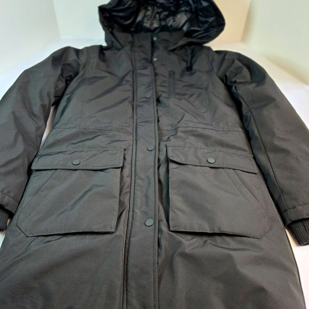 AIKKIA Women Black Slim-Fit Fall Coat-Trendy Hooded Puffer Coat  Sz: S(4) Black